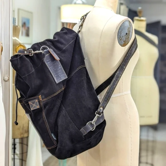 Black Suede Drawstring Backpack - Unbranded - Picture 2 of 9